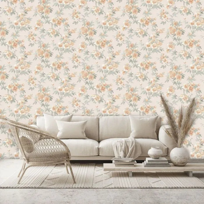 Laura Ashley Rosamund Wallpaper - 127390 - Apricot