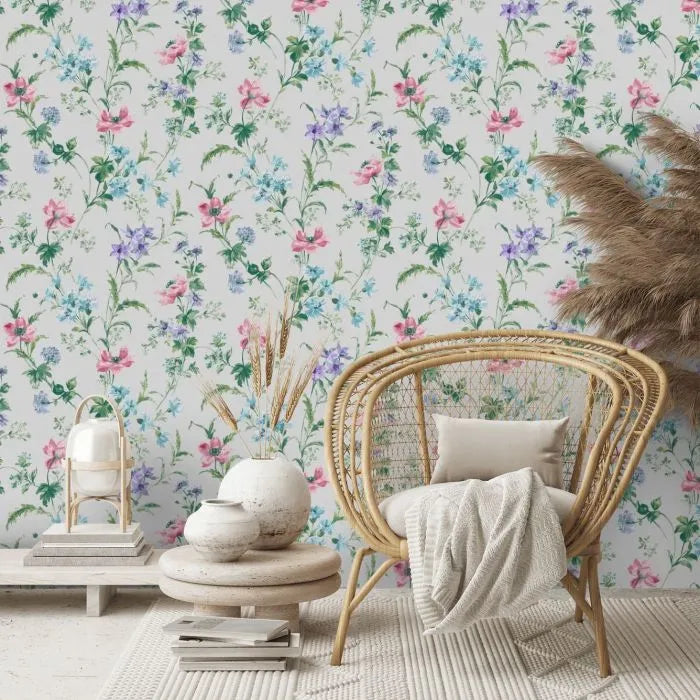 Laura Ashley Poppy Meadow Wallpaper - 127406 - Pale Violet