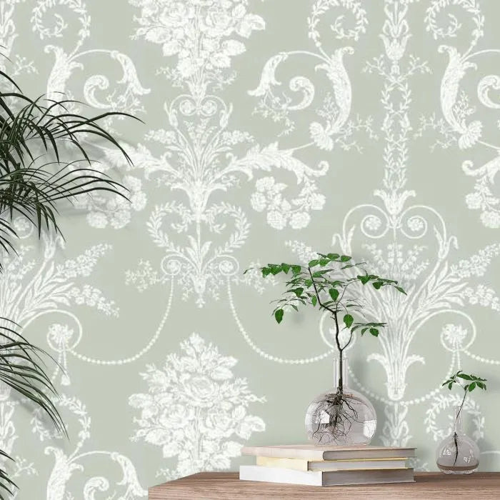 Laura Ashley Josette Wallpaper - 130114 - Sage Green