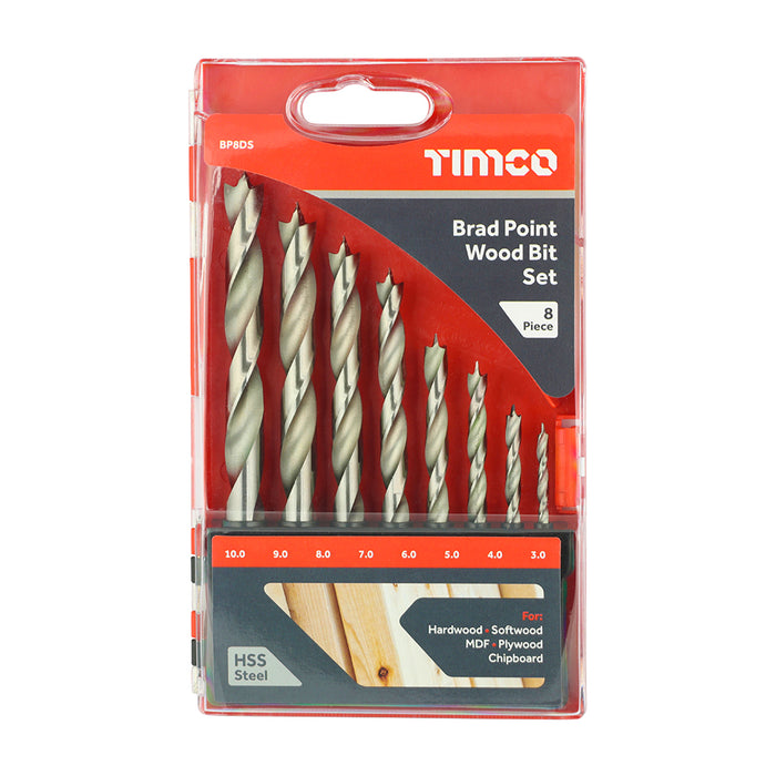 Timco Brad Point Wood Bits set 3-10 mm - 8 PCS