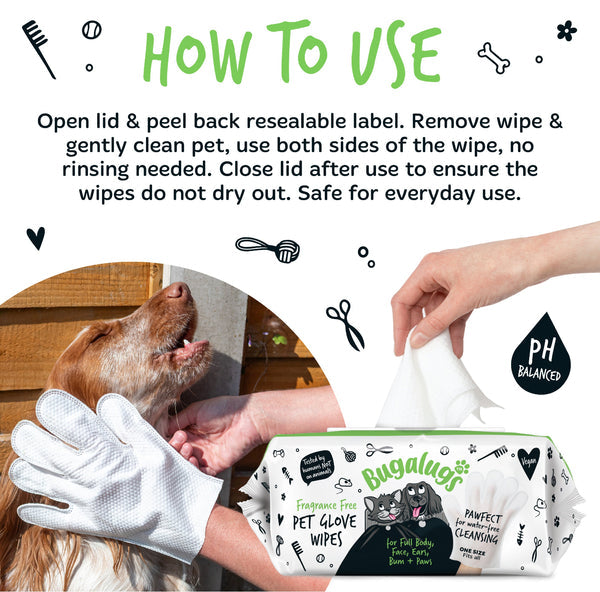 Bugalugs Fragrance Free Glove Pet Wipes for Full Body, Bum & Paws (30)