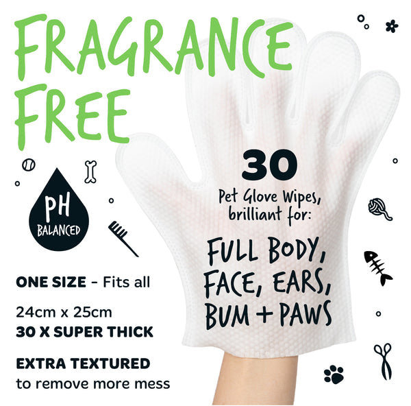 Bugalugs Fragrance Free Glove Pet Wipes for Full Body, Bum & Paws (30)
