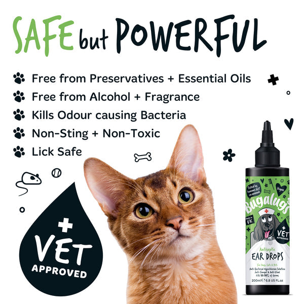 Bugalugs 200ml Antiseptic Ear Drops for Dogs, Cats & Pets