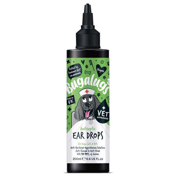 Bugalugs 200ml Antiseptic Ear Drops for Dogs, Cats & Pets