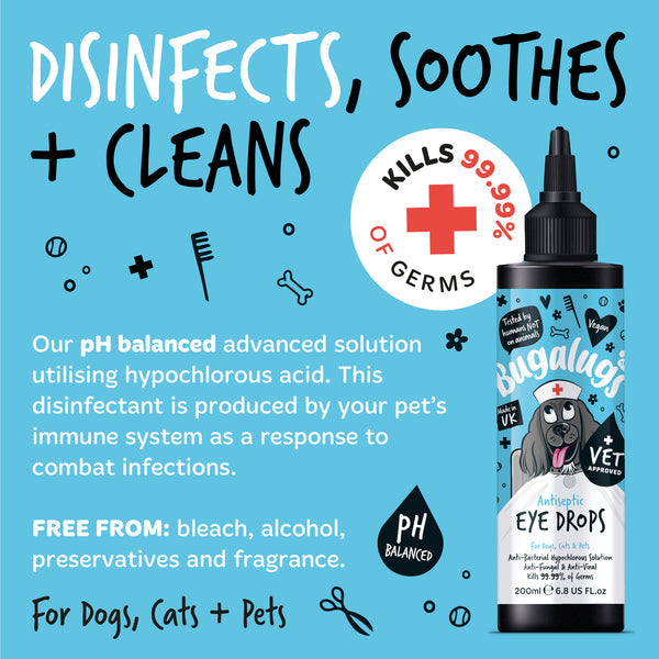 Bugalugs Antiseptic Eye Drops for Dogs, Cats & Pets