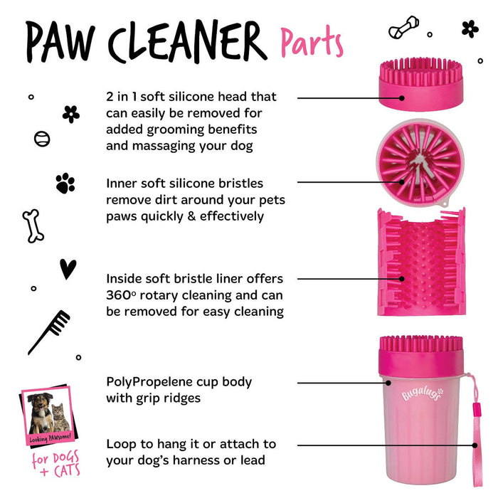 Bugalugs Medium Paw Cleaner Cup for Dogs & Cats in Pink
