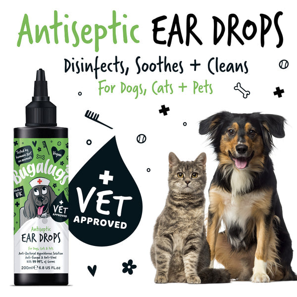 Bugalugs 200ml Antiseptic Ear Drops for Dogs, Cats & Pets