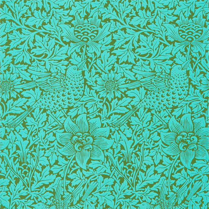 Morris & Co Bird & Anemone Olive/Turquoise Wallpaper