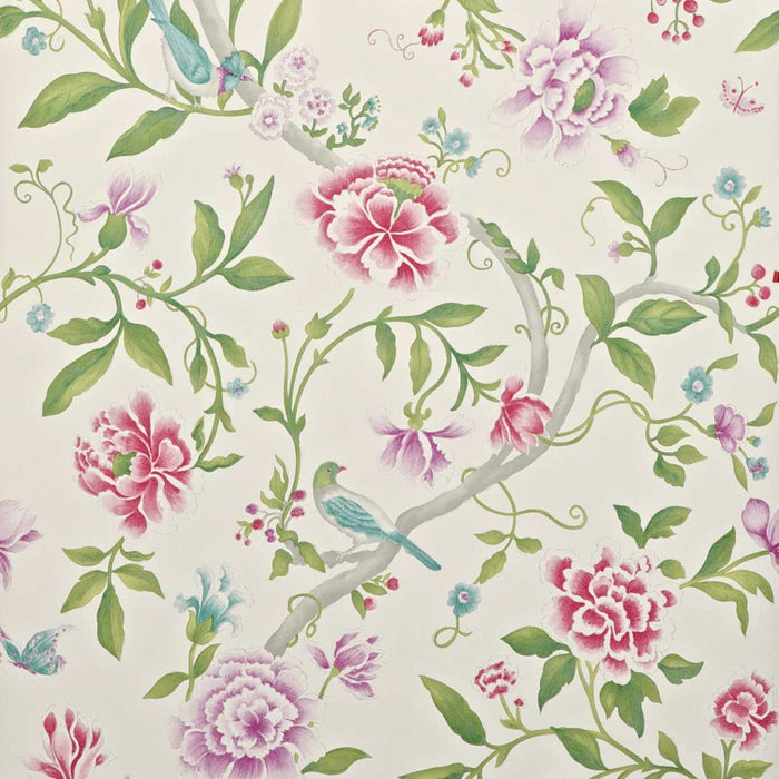 Porcelain Garden Magenta/Leaf Green Wallpaper