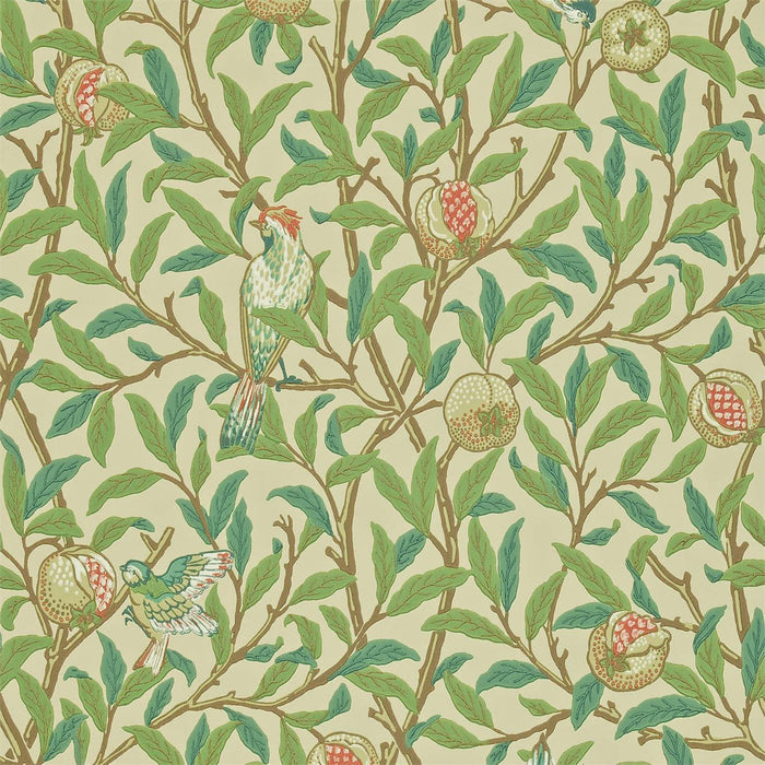 Morris & Co Bird & Pomegranate Bayleaf/Cream Wallpaper