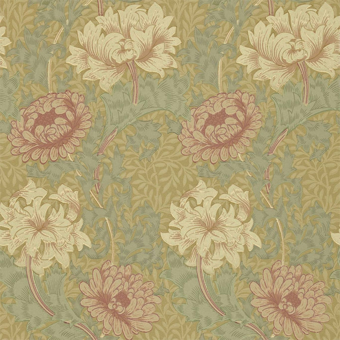 Morris & Co Chrysanthemum Pink/Yellow/Green Wallpaper