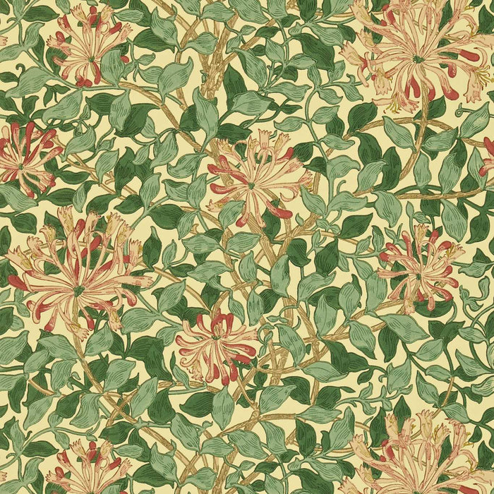 Morris & Co Honeysuckle Green/Coral/Pink Wallpaper