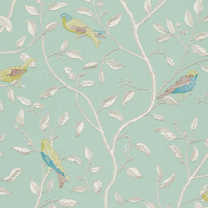 Finches Duck Egg Wallpaper