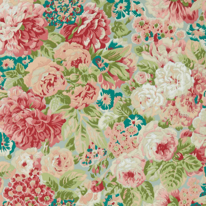 Rose and Peony Blue Clay/Carmen Lt Wallpaper