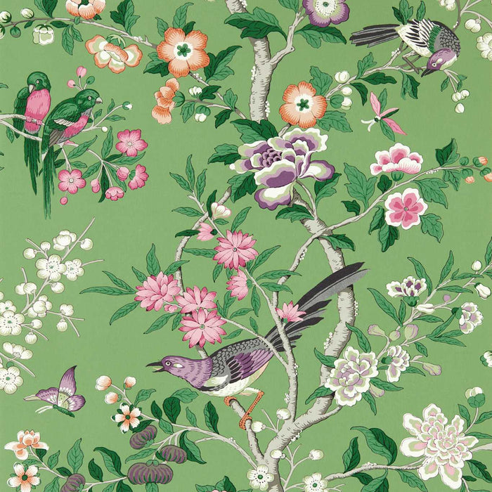 Chinoiserie Hall Chinese Green/Lotus Pink Wallpaper