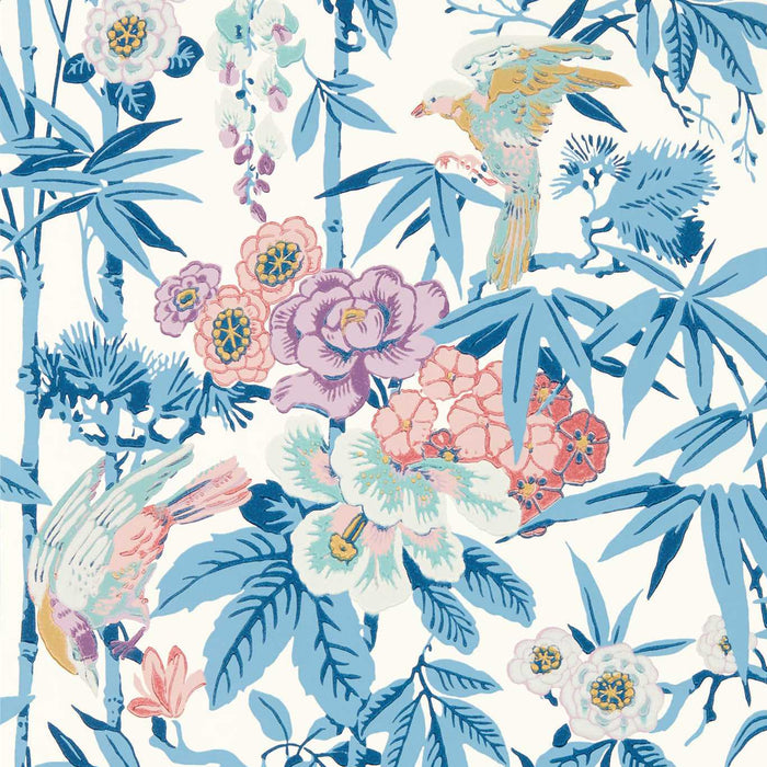 Bamboo & Birds China Blue /Lotus Pink Wallpaper