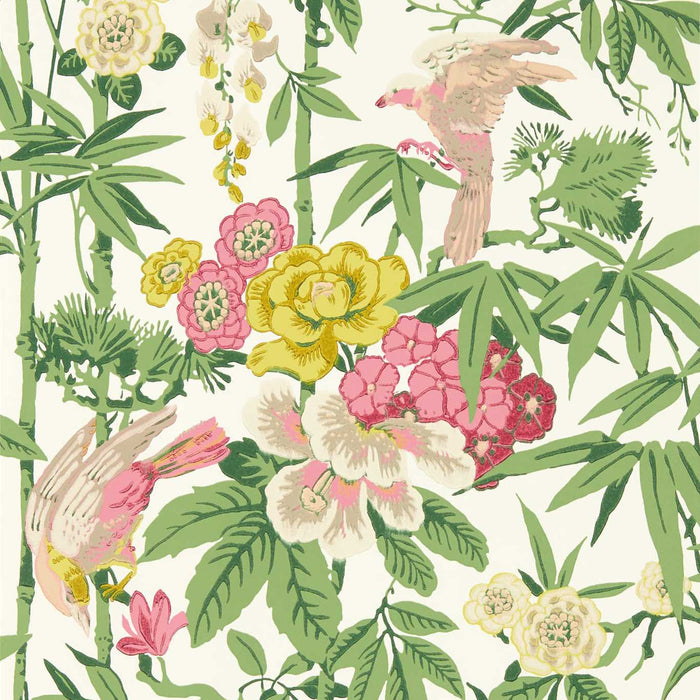 Bamboo & Birds Scallion Green Wallpaper