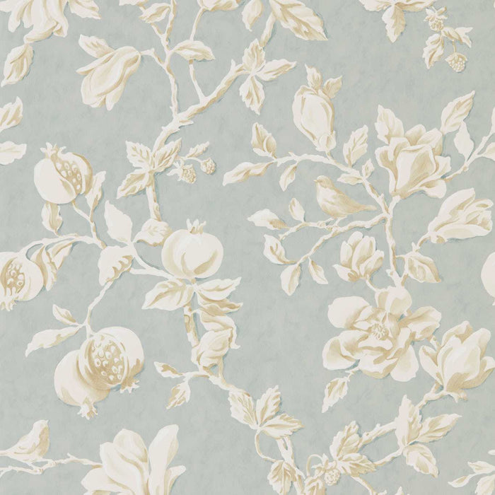 Magnolia & Pomegranate Grey Blue/Parchment Wallpaper