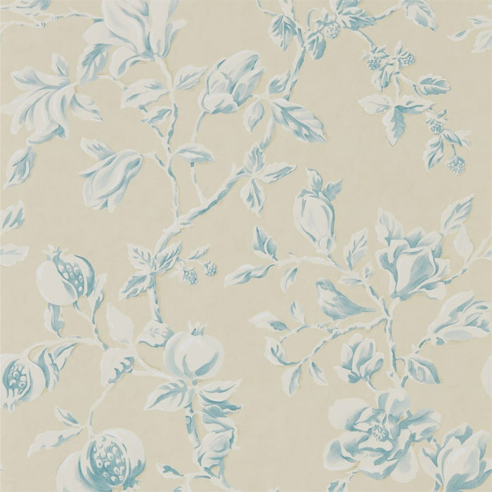 Magnolia & Pomegranate Parchment/Sky Blue Wallpaper