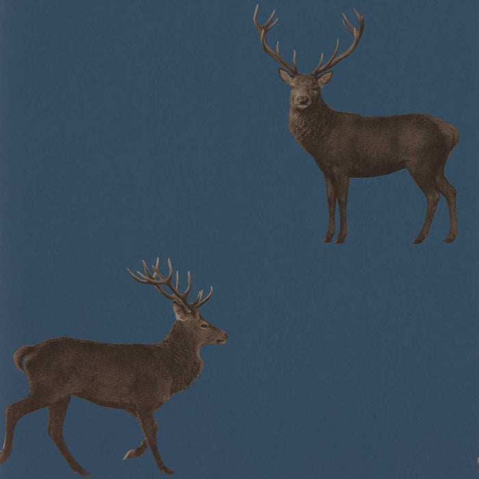 Evesham Deer Indigo Wallpaper