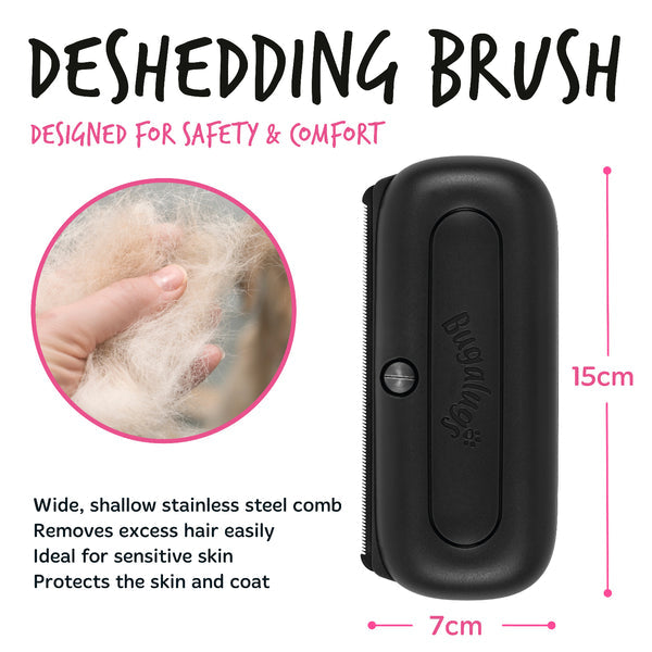 Bugalugs Deshedding Brush in Black for Dogs, Cats, Horses & Other Pets