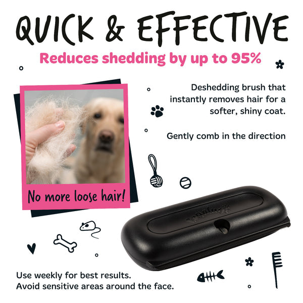 Bugalugs Deshedding Brush in Black for Dogs, Cats, Horses & Other Pets