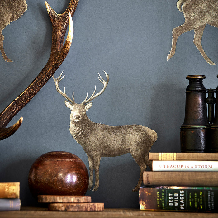 Evesham Deer Indigo Wallpaper