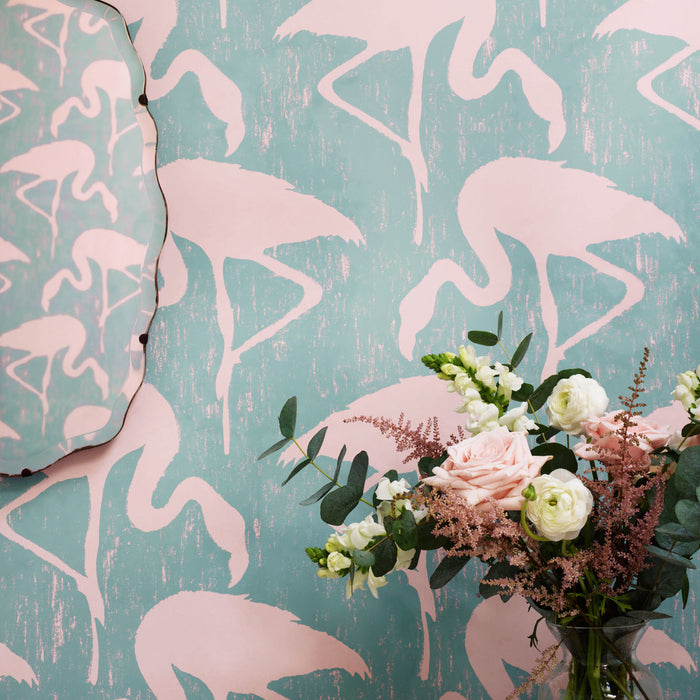 Flamingos Turquoise/Pink Wallpaper