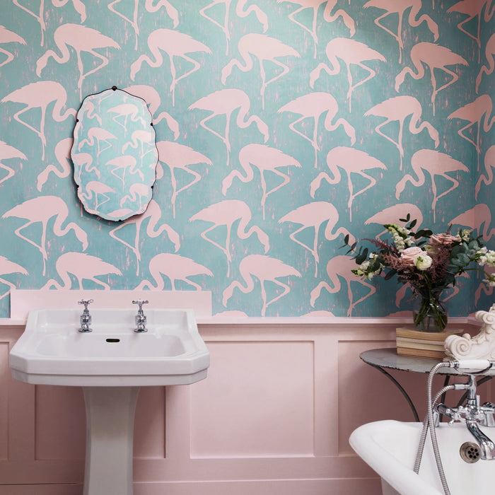 Flamingos Turquoise/Pink Wallpaper