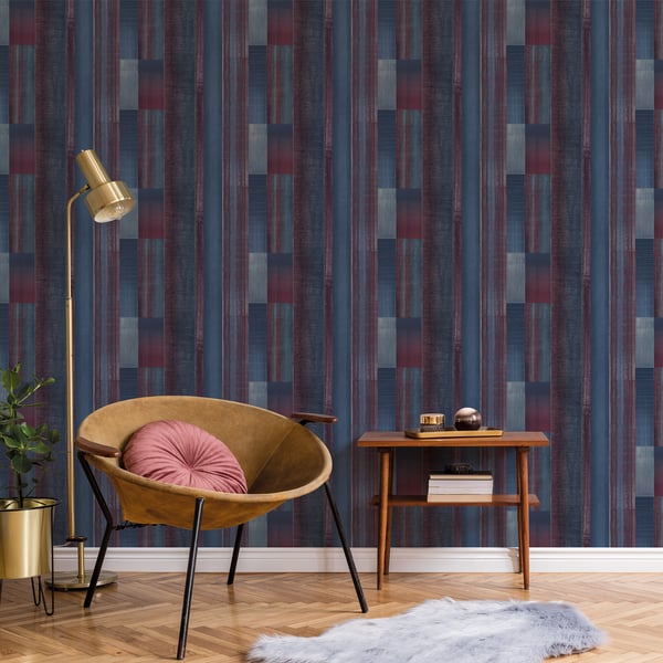 Galerie Agen Stripe Wallpaper Blue/Maroon G56573