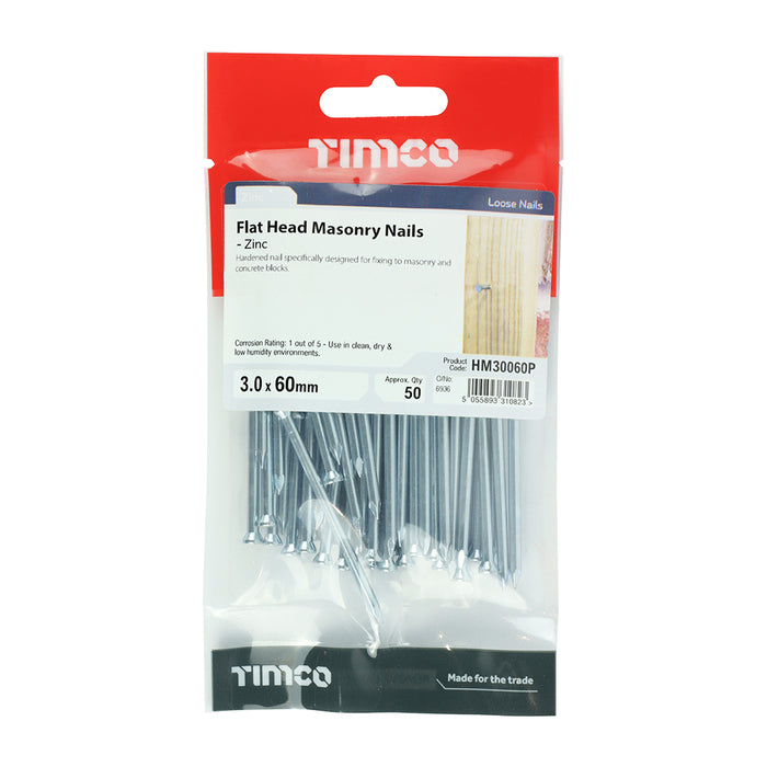 Timco Masonry Nail 3.0 x 60 - 50 PCS