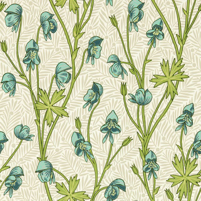 Morris & Co Monkshood Aqua/Peashoot Wallpaper