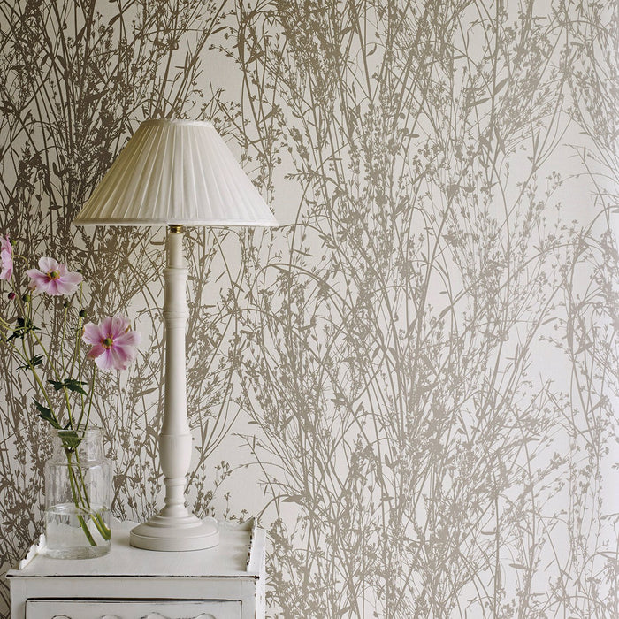 Meadow Canvas Gilver/Linen Wallpaper