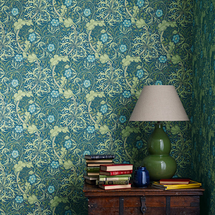 Morris & Co Morris Seaweed Cobalt/Thyme Wallpaper