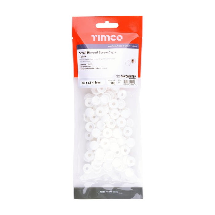 Timco Small Hinged Screw Cap - White To fit 3.0 to 4.5 Screw - 100 PCS