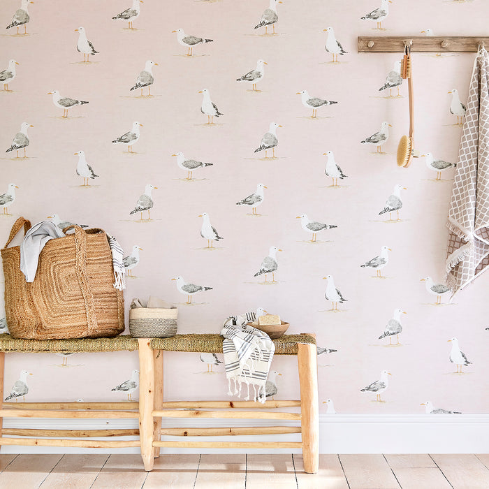 Shore Birds Blush Wallpaper