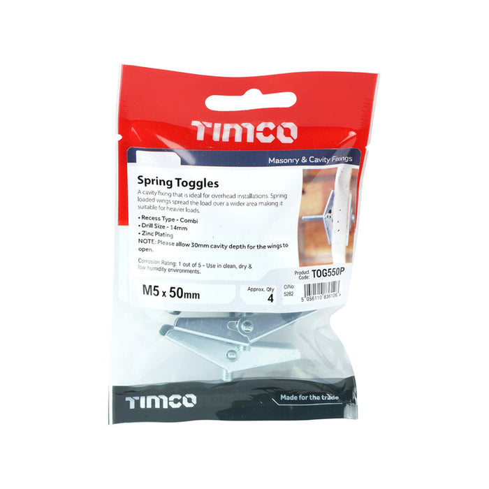 Timco Spring Toggle - BZP M5 x 50 - 4 PCS