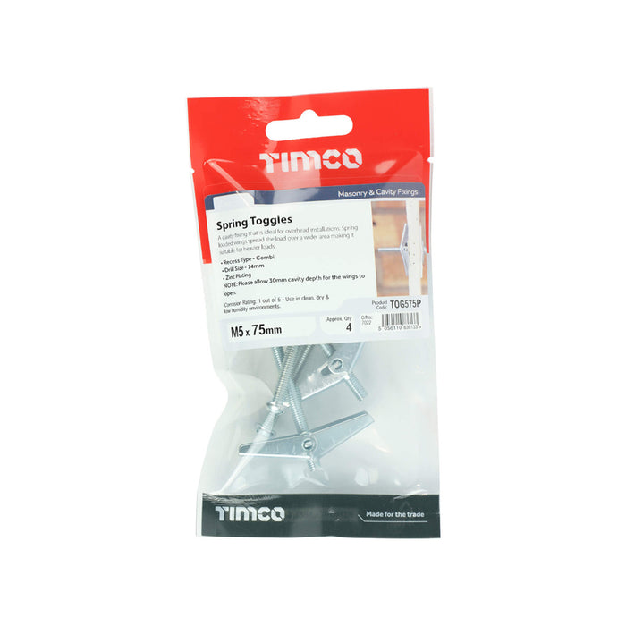 Timco Spring Toggle - BZP M5 x 75 - 4 PCS