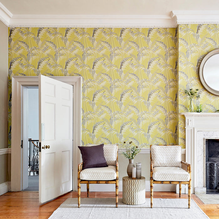 Palm House Chartreuse/Grey Wallpaper