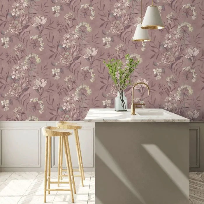 Laura Ashley Blairmore Floral Wallpaper - 140325 - Grape
