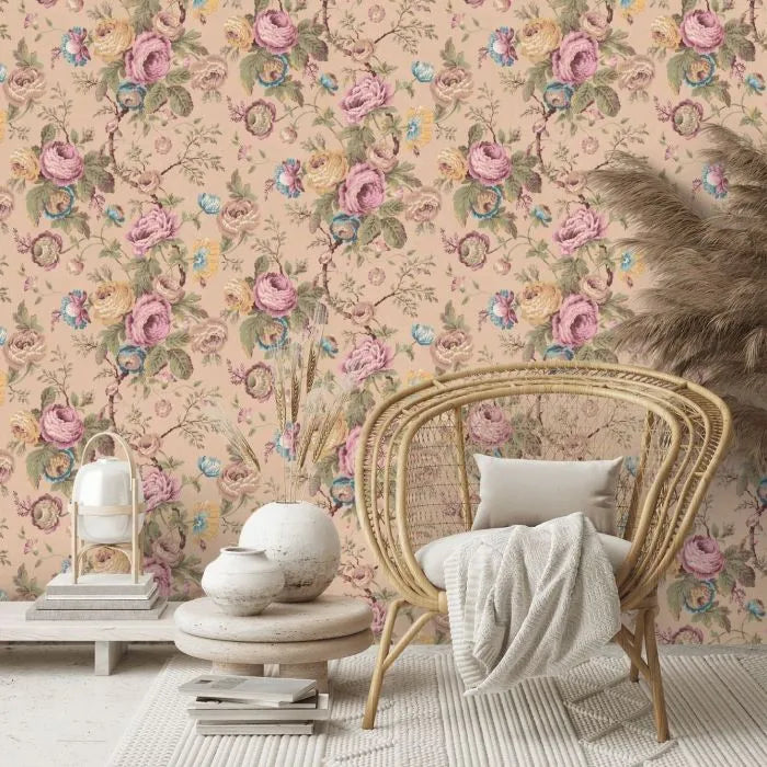 Laura Ashley Uffington Roses Wallpaper - 140323 - Plaster Pink