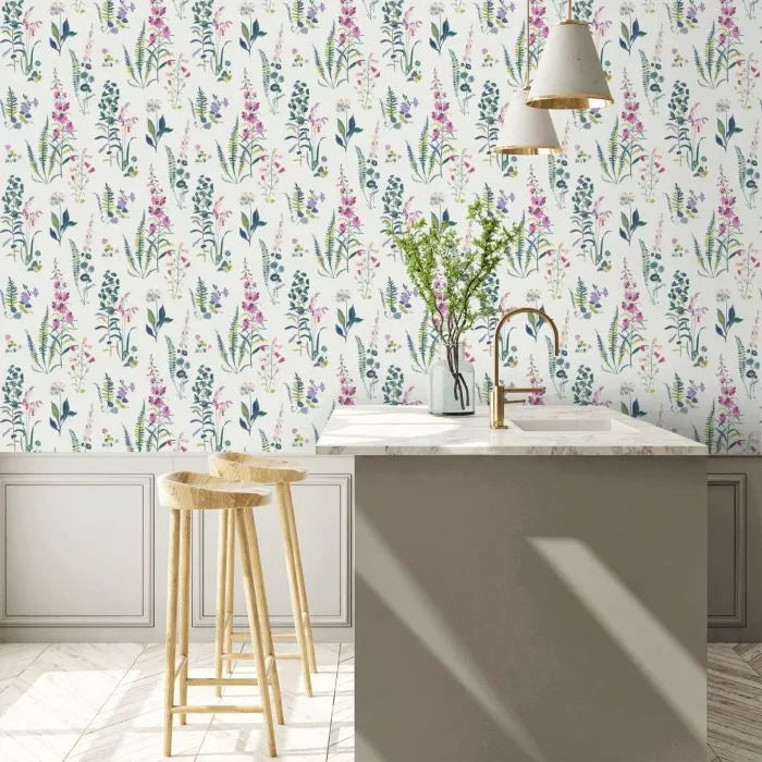 Laura Ashley Meadowvale Sprigs Wallpaper - 127401 - Violet
