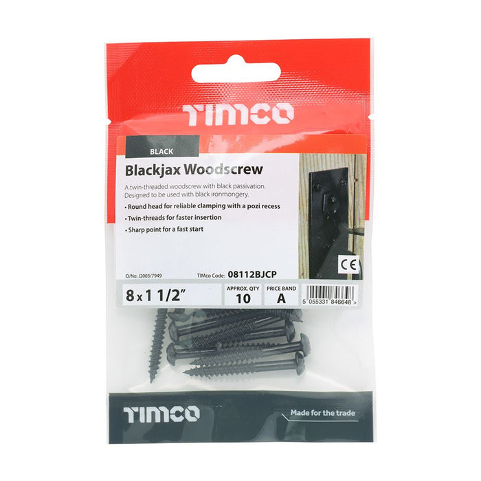 Timco Blackjax Woodscrew PZ2 RND - 8 x 1 1/2 10 PCS