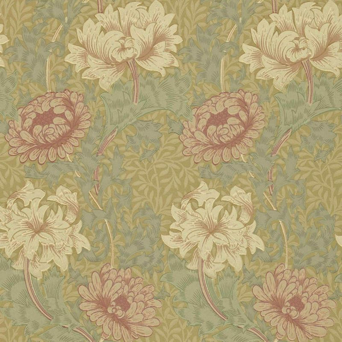 Morris & Co Chrysanthemum Pink/Yellow/Green Wallpaper