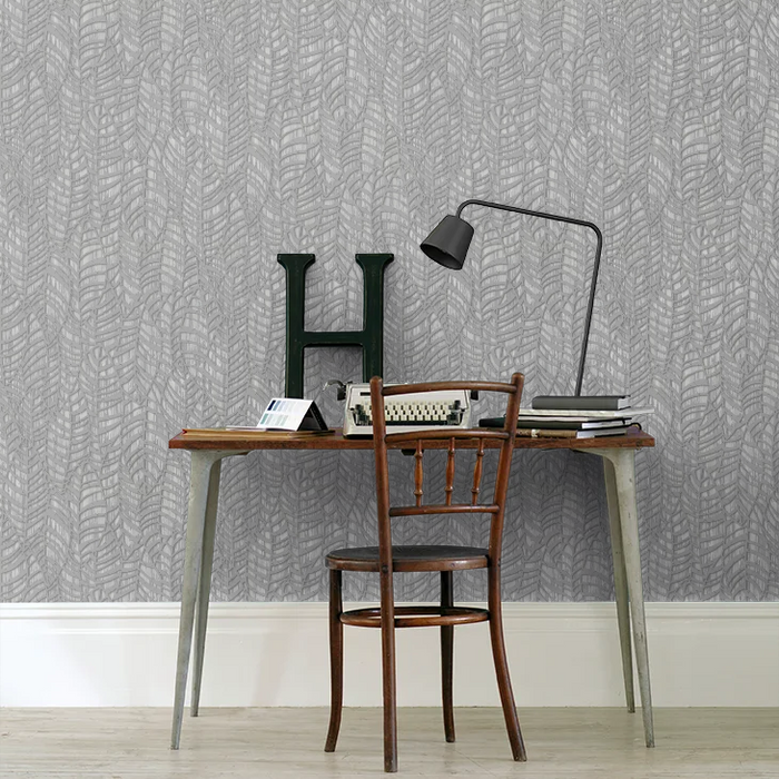 Galerie Serene Leaves Wallpaper Grey 32974