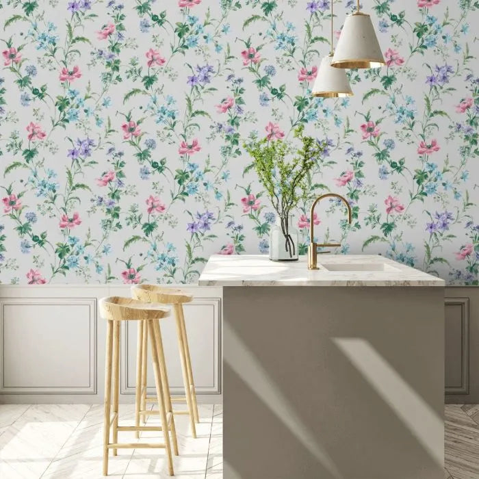 Laura Ashley Poppy Meadow Wallpaper - 127406 - Pale Violet