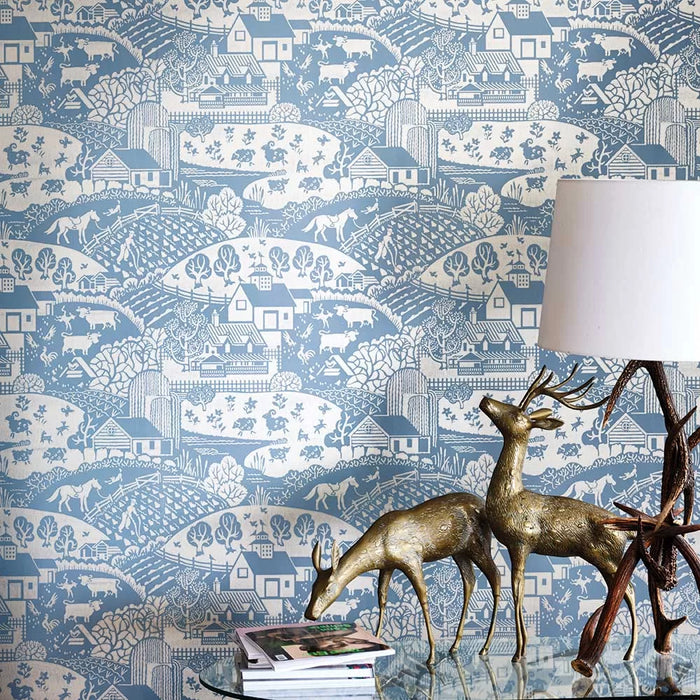 Farrow & Ball Wallpaper Gable BP5408 Blue/Gilver