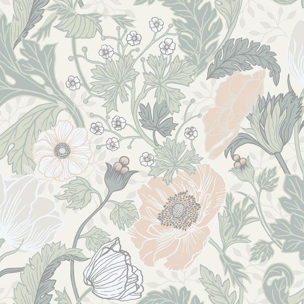 Anemone Wallpaper White/Light Green 33000