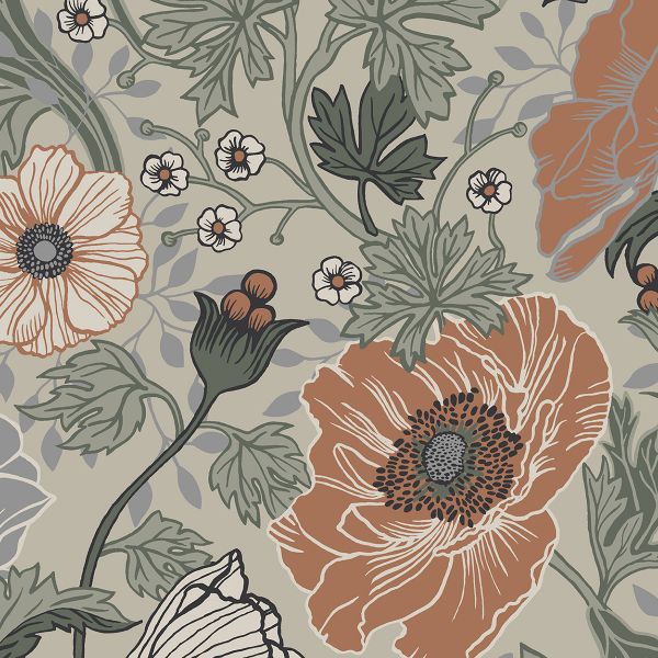 Anemone Wallpaper Green/Orange 33001