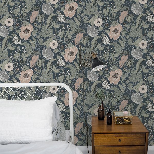 Anemone Wallpaper Dark Blue / Green 44103